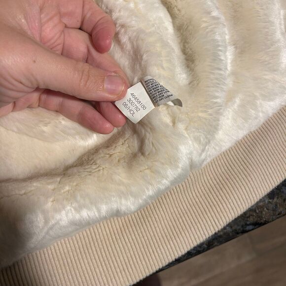 Vintage Y2K Gap Faux Fur Lined Hoodie Vest Cream Beige Womens Medium - Picture 5 of 11